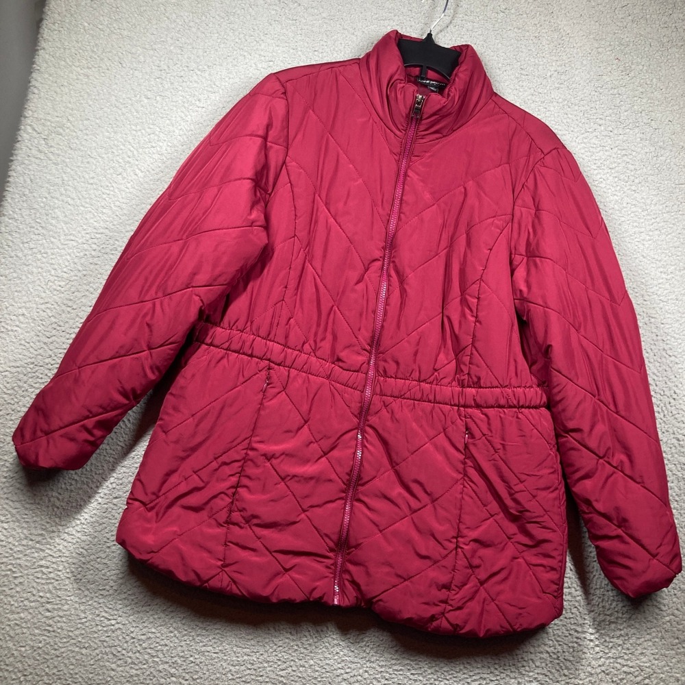 Lane Bryant Puffer Jacket Womens 14 Magenta Quilted Chevron Elastic Waist FLAWS